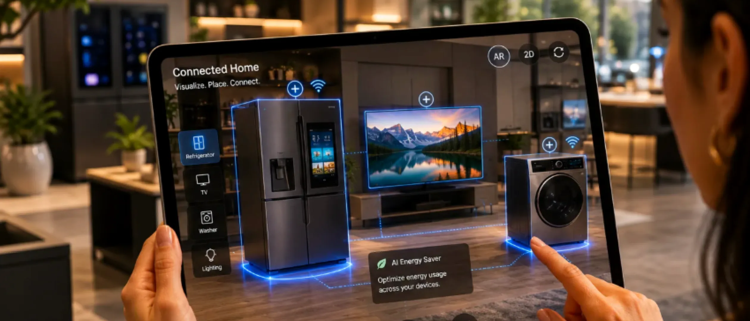 The in-store AR experience running on a tablet — app-free, launched by QR