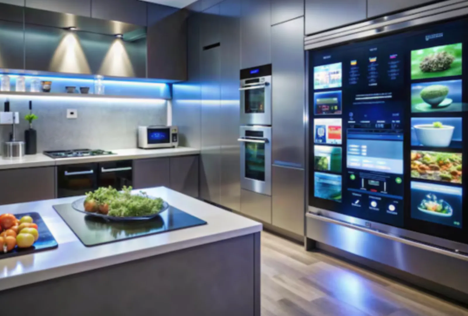 A connected-home smart display in a modern kitchen